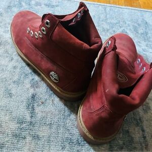 Timberland Kids Burnt Red Suede Lace-Up Boots Size 4 (No laces)